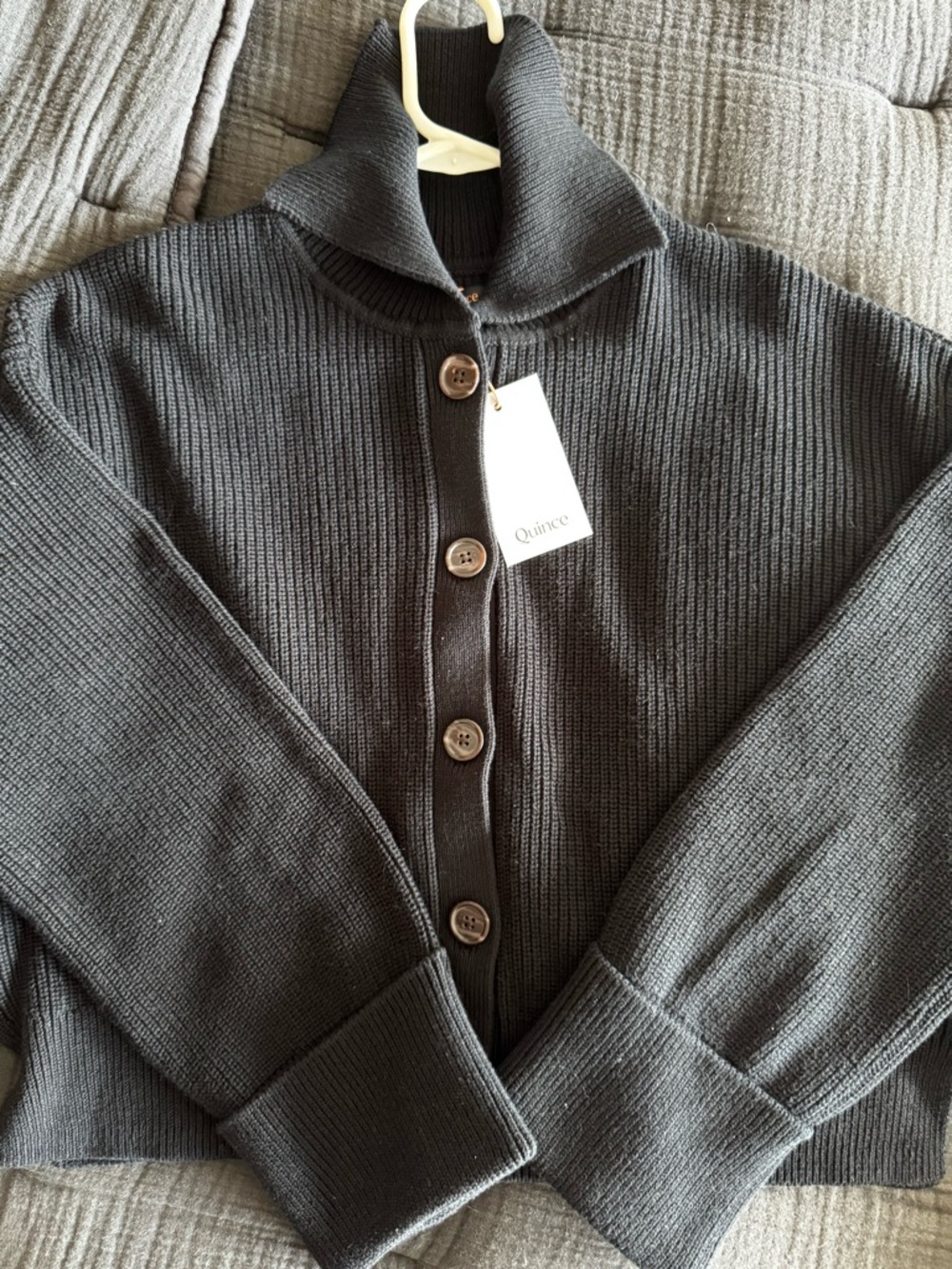 Quince Black Button-Front Ribbed Collared Sweater - Picture 2 of 11